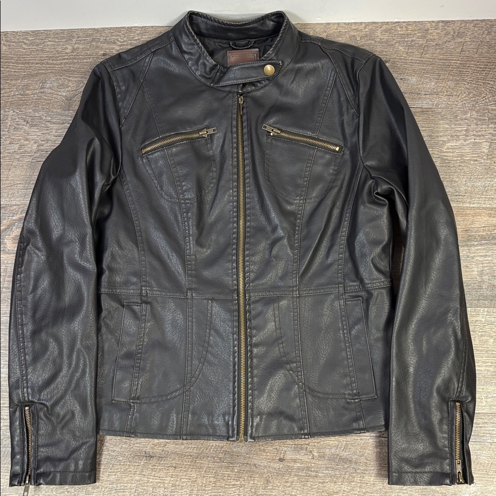 Frida G London Black Faux Leather Moto Jacket – Women’s Size L